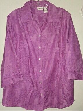Kim Rogers Petite Purple Floral Jacquard Button-Down Shirt